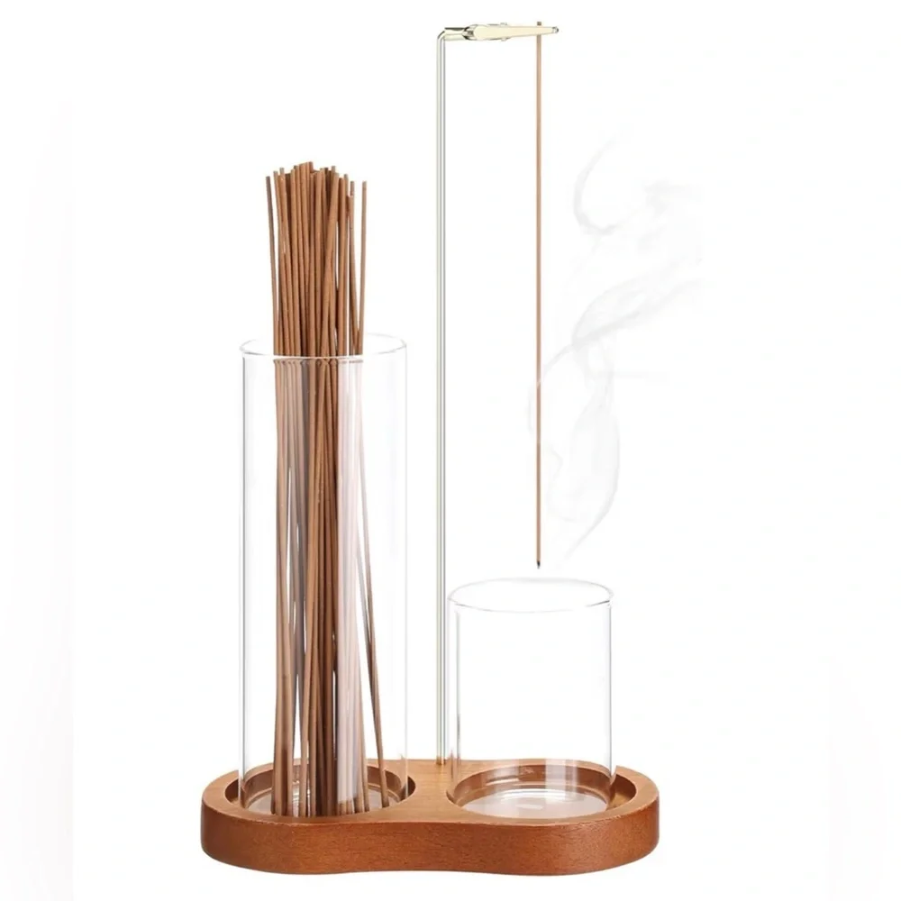 Elegant Glass and Wood Incense Holder